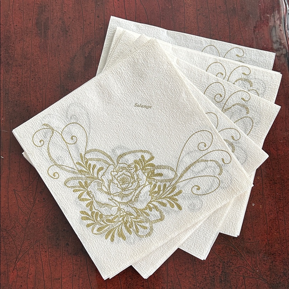 Elegant White and Gold Floral Napkins 12.     7.5x7.5